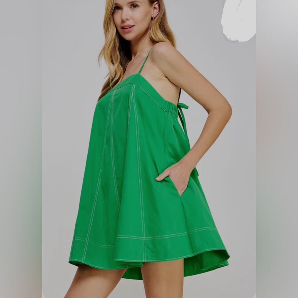 NWT VIBRANT GREEN MINI DRESS EZ-BREEZY RELAXED FIT W POCKETS